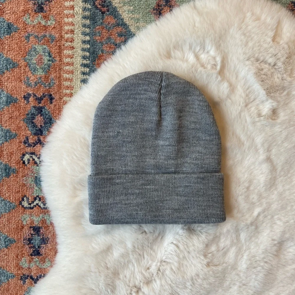 Grey knit beanie fold over basic hat OSFM new without tags unisex ships daily!